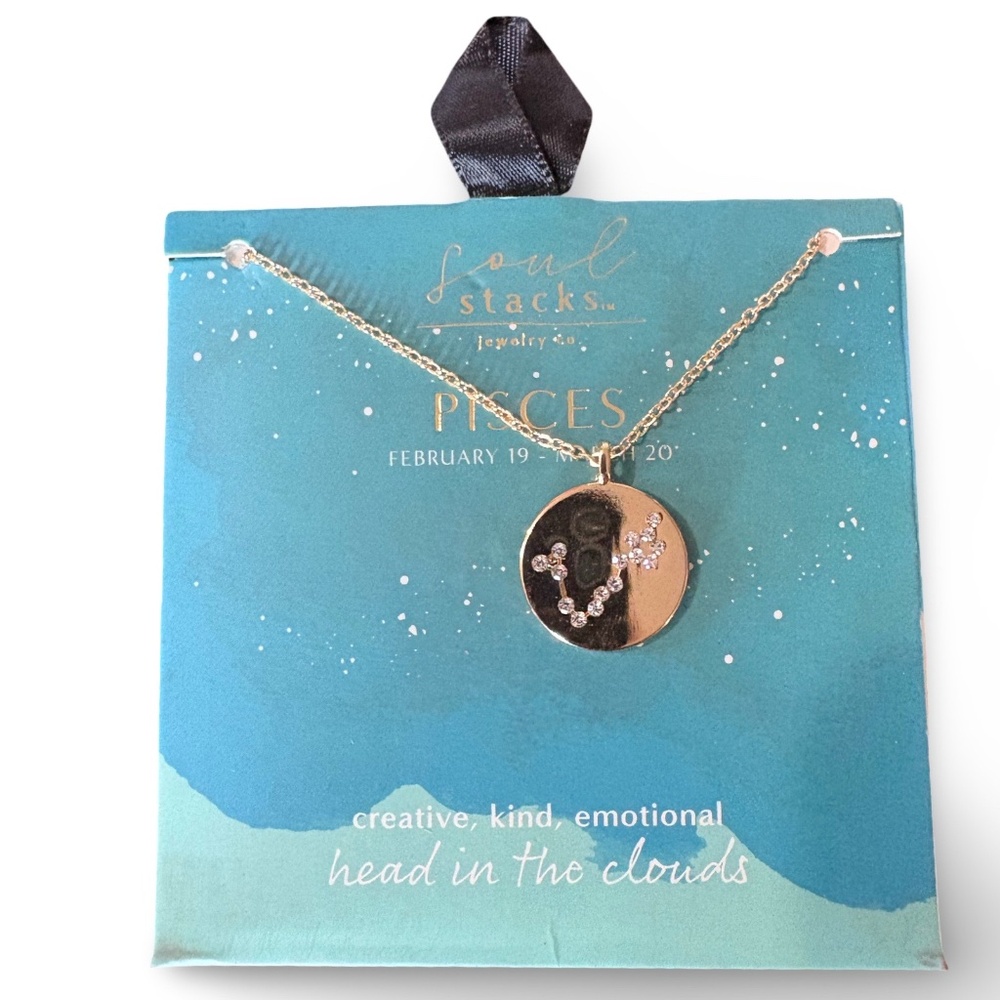 Star Sign Pendant Necklace, Teal, Pisces Design